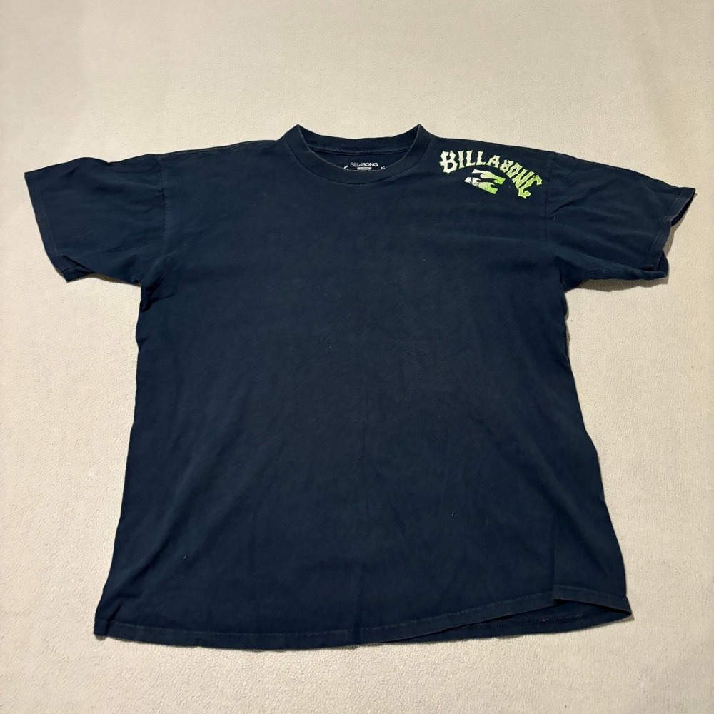 Billabong Mens XL Navy Blue Graphic T-Shirt Lime Green Logo Short Sleeve Tee